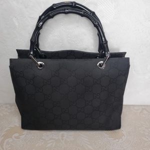 Gucci Black Monogram GG Bamboo Tote